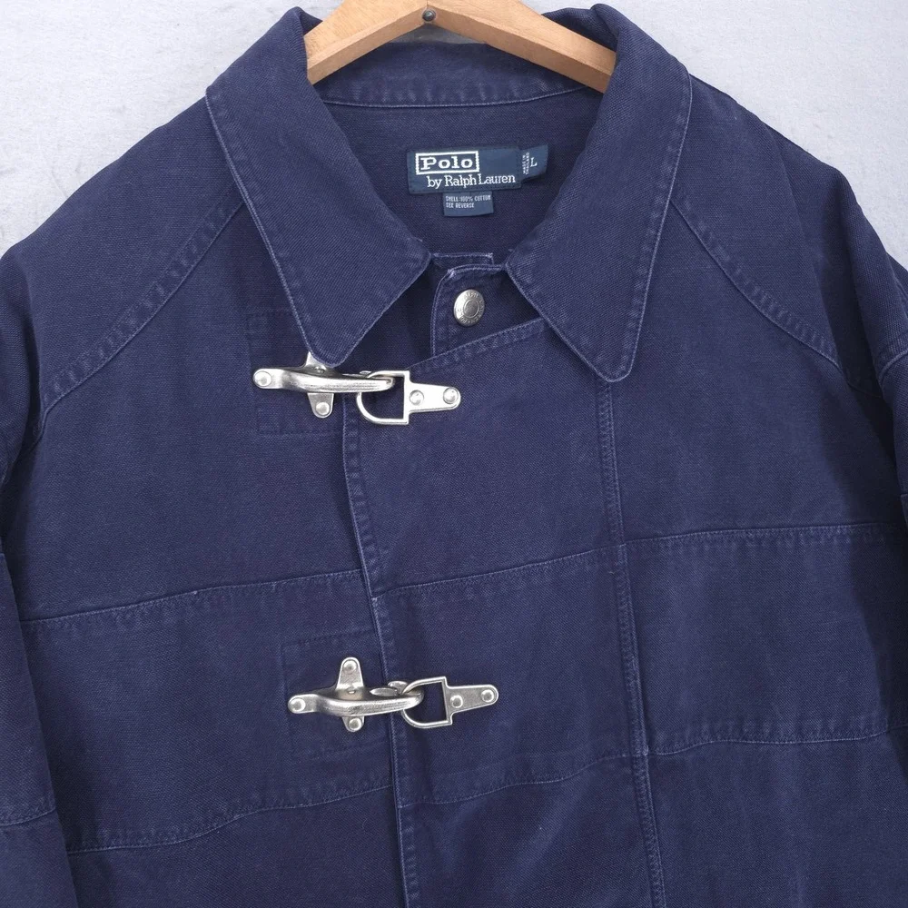 Vintage Polo Ralph Lauren Coat Mens Large Blue Fireman Clasp Canvas Nautical